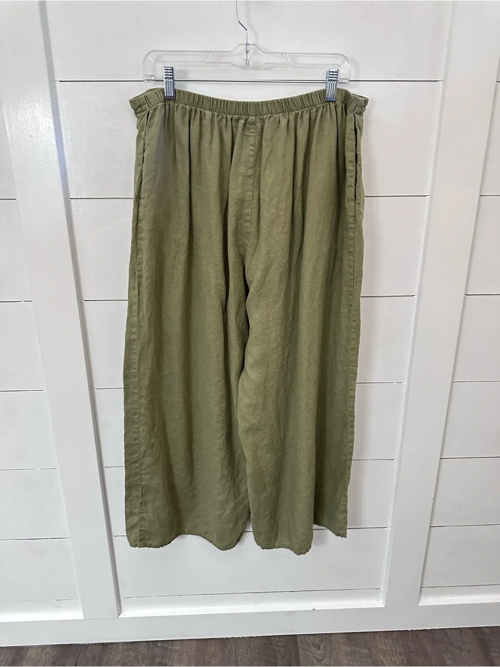 Flax L sociable Flood linen Army green costal lagonlook resortwear crop pant - Picture 3 of 14